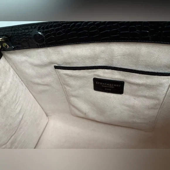 $995 Strathberry Croc Croco Embossed Leather Crossbody Tote Bag Purse Large GUC - Picture 11 of 16